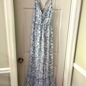 Lulus my love story white floral print tie-back maxi dress